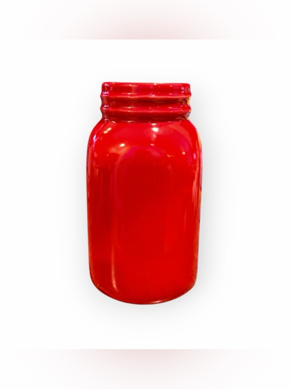 Red Ceramic Mason Jar Style Vase – Farmhouse Rustic Decor - Picture 2 of 5